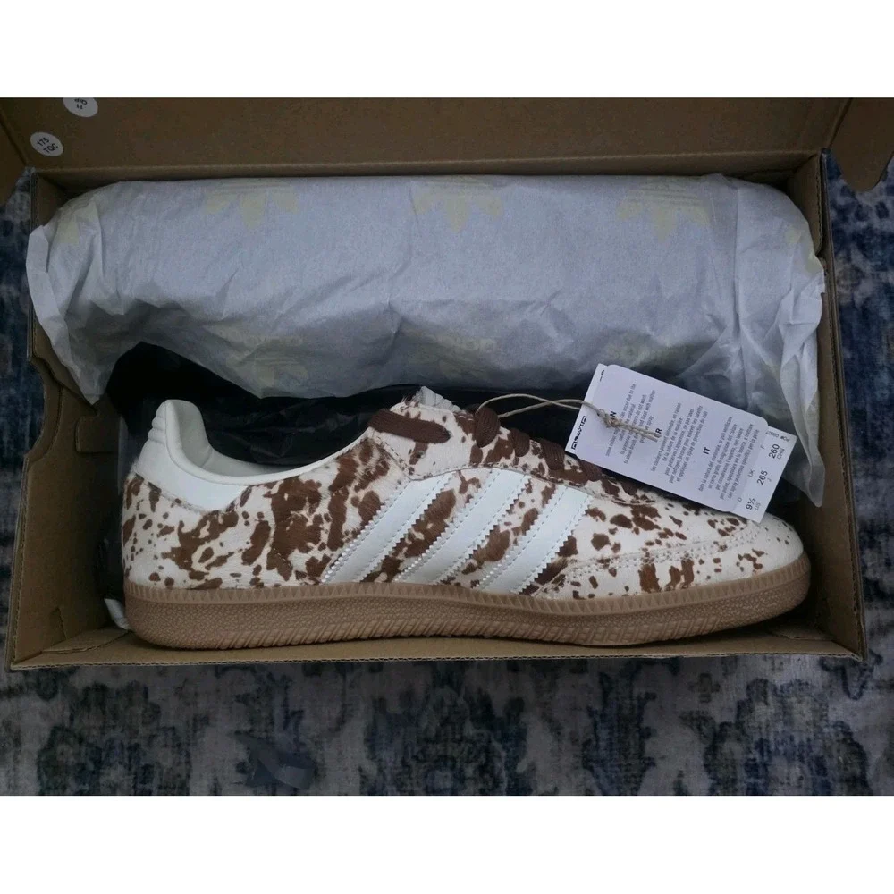 Adidas Samba LT Womens Cow Print Sneakers White Brown Gum Bottom JS3931 Size 9.5